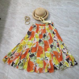 Pretty Floral Chiffon Skirt sz XS Orange Yellow Flirty A-Line Spring Summer